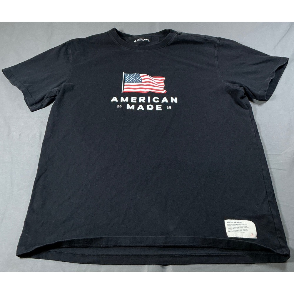 American Giant Mens American Made 2025 Flag Graphic T-Shirt Black Large USA